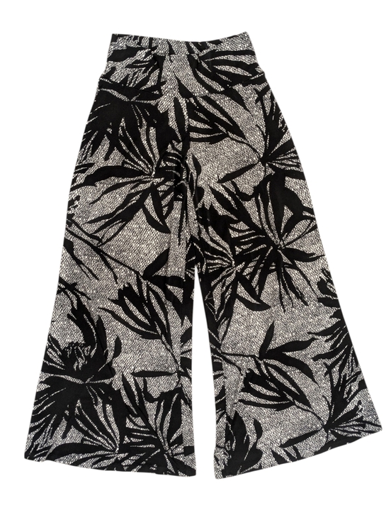 Clara Sun Woo Pants - Clara Sun Woo Black Palm Print Wide Leg Crop Pants Size Medium